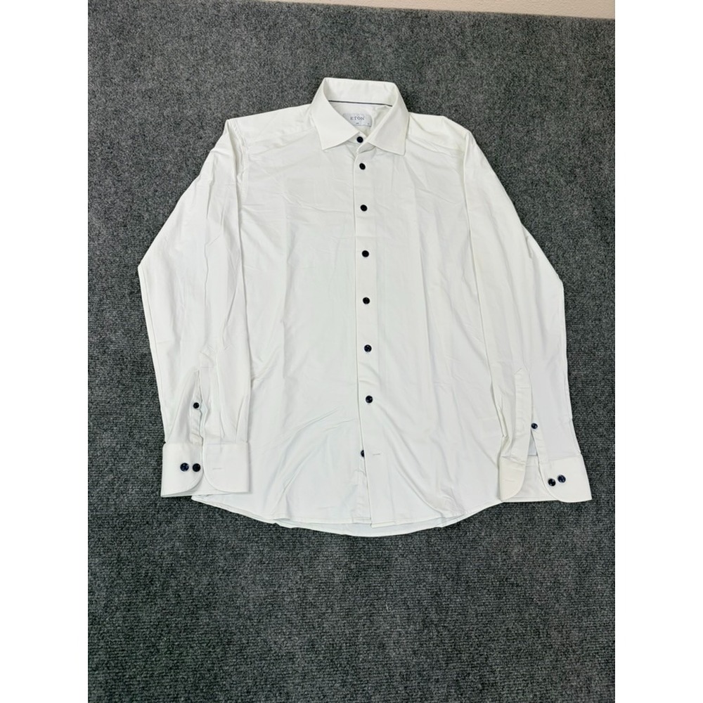 Eton White Slim Fit Long Sleeve Button Up Dress Shirt Polyamide Blend Size 41/16